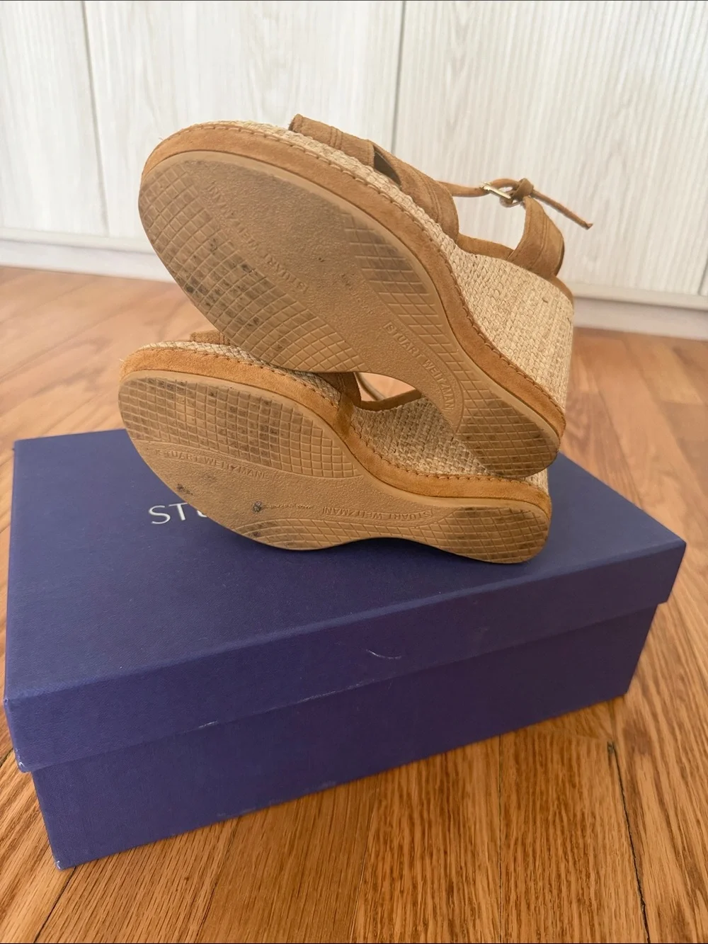 Stuart Weitzman Tan Suede Espadrille Wedge Sandals - Picture 4 of 9